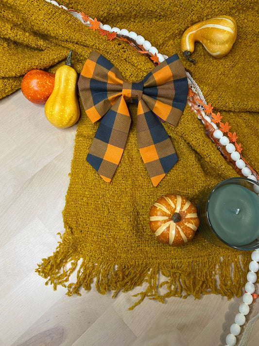 Pumpkin Plaid Sailor Bow