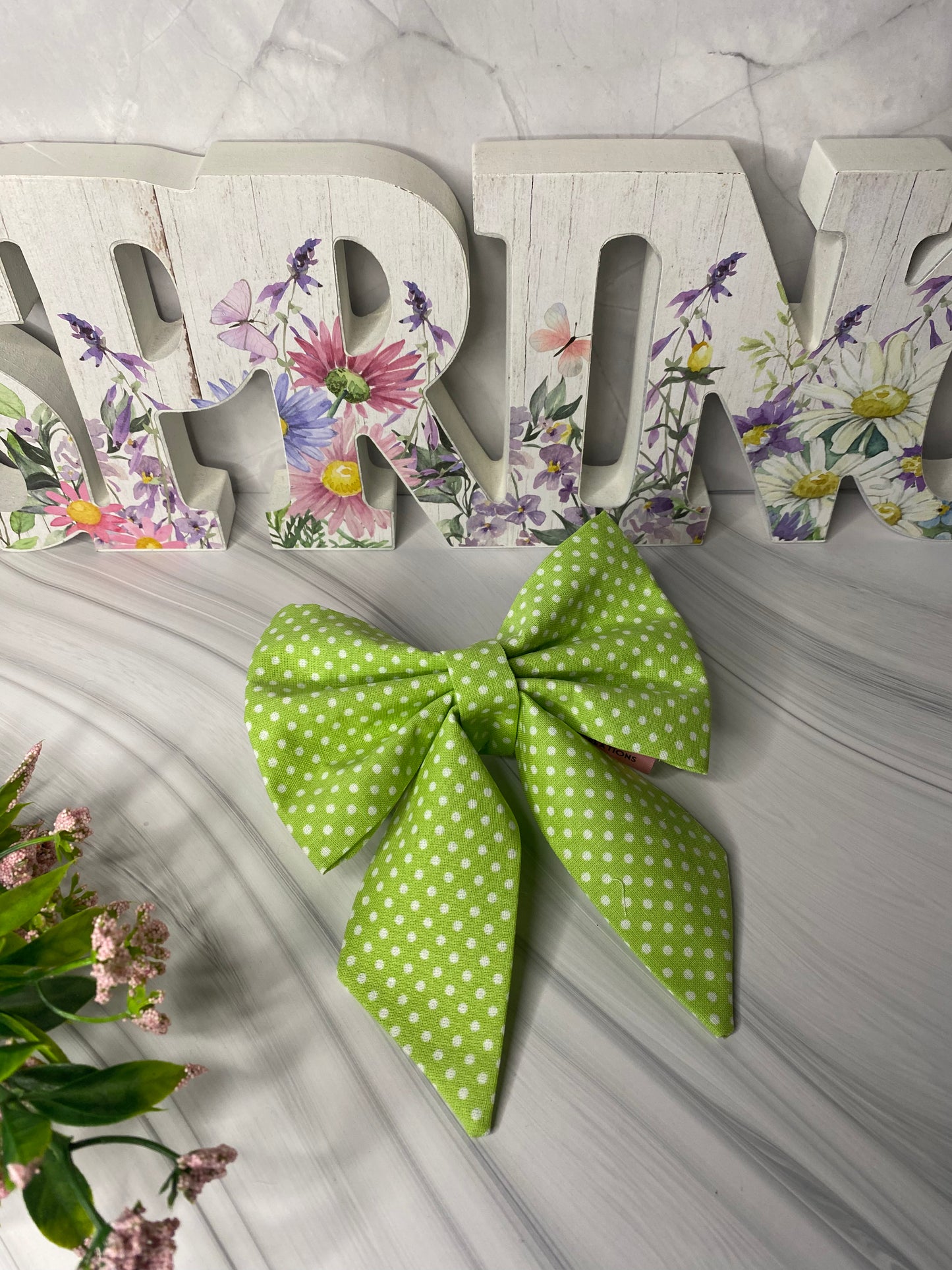 Green Polka Dot Sailor Bow